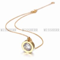 Acier inoxydable Small Circle Trèfle Pendentif Collier BVN088STGCZD