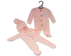 Tricoté barboteuse bébé fille avec capuche et boutons