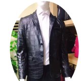 Veste en cuir de crocodile Coupe ajustée Veste en cuir noire de style coréen décontracté