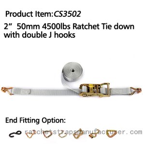 CS3502 2" 50mm 4500lbs ratchet tie down with double J hooks
