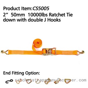 CS5005 2” 50mm 10000lbs Ratchet Tie down with double J Hooks