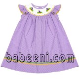 Mardi Gras hat hand smocked bishop dress - DR 1167