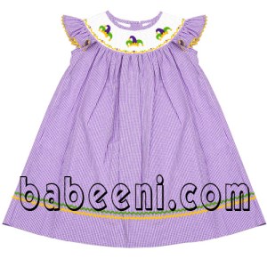 Mardi Gras hat hand smocked bishop dress - DR 1167