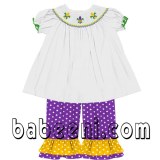 Mardi Gras fleur de lis girl smocked set - DR 1169