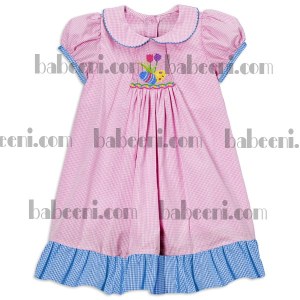 Pink gingham smocked eggs Easter A-Line dress DR 1575