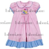 Pink gingham smocked eggs Easter A-Line dress DR 1575