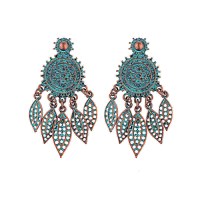 Creative Exaggerated Leaf Shape Alloy Hollow Tassel Earrings