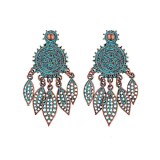 Creative Exaggerated Leaf Shape Alloy Hollow Tassel Earrings