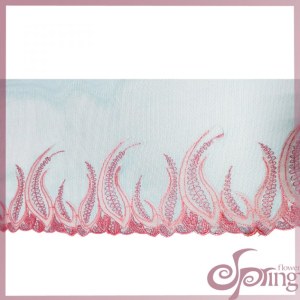 Red/blue embroidery mesh lace fabric trimming for dress, blouse, tops