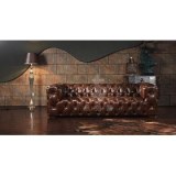 Retro Vintage Top Grain Brown Leather Living Room Sofa Set