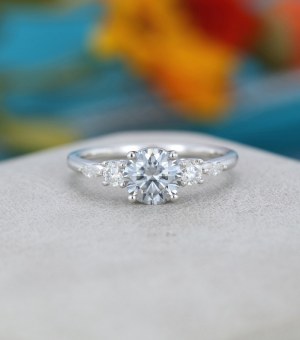 Gray Moissanite Förlovningsring Vitguld Unik Förlovningsring Årgång Marquise Skära Bröl...