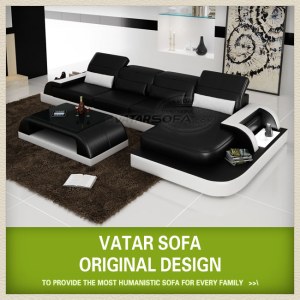 Black and white italian leather corner sofa H2213C