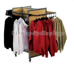 Movable 4-way wood panel metal frame apparel display stand