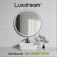 Round Illuminated Bathroom Mirror with Acrylic Border - Luxdream