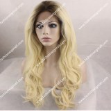 Dark Root Brown Blonde Wavy Front Lace Wig Synthetic Wig for Women