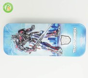 Transformers design two layers hinged metal tin kids pencil case