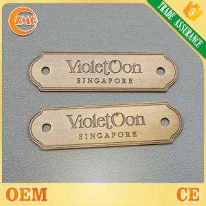 Hot sale customized two holes antique gold metal furniture labels