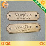 Hot sale customized two holes antique gold metal furniture labels