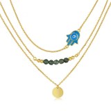 Gold And Silver Hamsa Hand Evil Eye Enamel Layered Silver Necklace