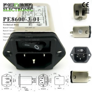 PE8600-3-01 3A 120V/250V electric line filter with switch