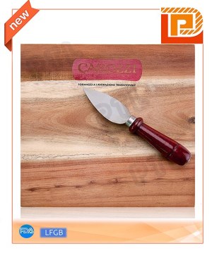 Stainless steel cheese knife with red wooden handle