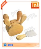 Rubber wood cheese set with rounded stand(6 pieces)