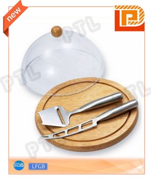 Stainless steel cheese knife&spatula with wooden chopping board and trasparent acrylic cover(4 pi...)