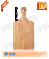 Rubber wood chopping board with streamlined handle plus S/S cheese knife