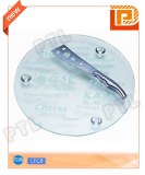 Stainless steel cheese knife with streamlined handle plus rounded glass cutting board(2 pieces)