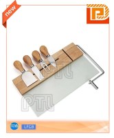 Magnetic glass-and-wood wire chopping board with S/S cheese knife/fork/spatula