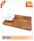 Deluxe wooden cutting board with square ceramic bowl(2 pieces)