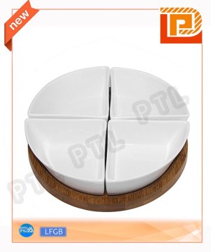 Food holder with 4-piece ceramic fan-shaped bowls