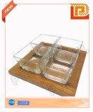 Glass food holder with wooden stand