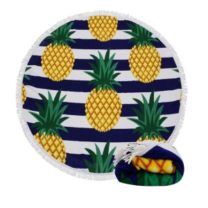 Serviette de plage ronde surdimensionnée de fruits d'ananas surdimensionnée imprimée sur mesure...