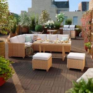 Salon de jardin rattan synthétique beige Medena, 7 personnes