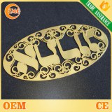 Hot sale personalized laser cut gold plating oval metal logo plates