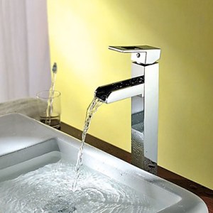 CONTEMPORARY VERY SOLID SINGLE HANDLE DECK MOUNT WATERFALL BATHROOM VANITY SINK TA...